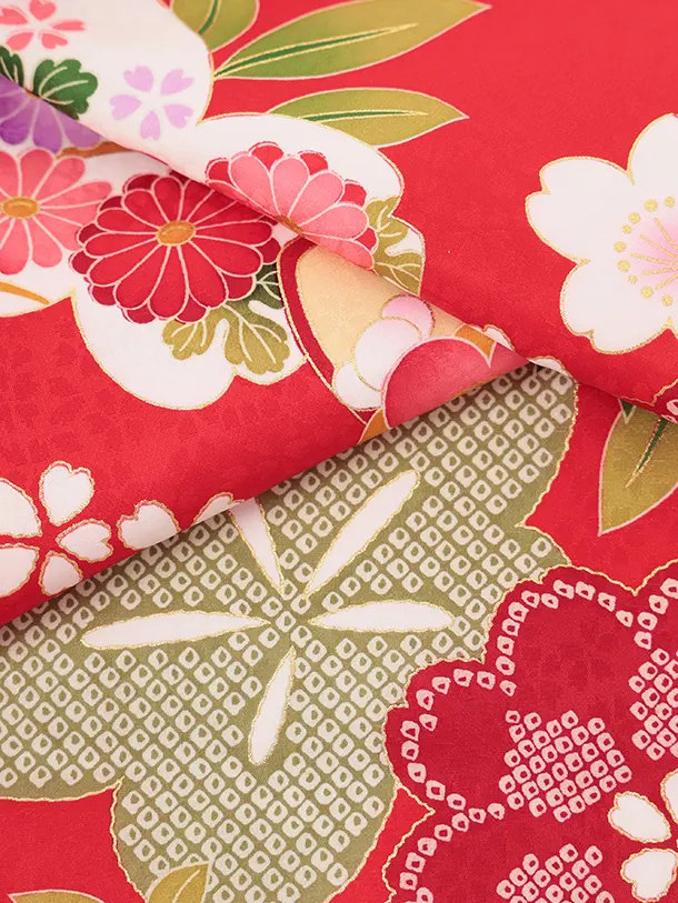 女児産着 お宮参りレンタルR052 【正絹】赤地 桜にまり