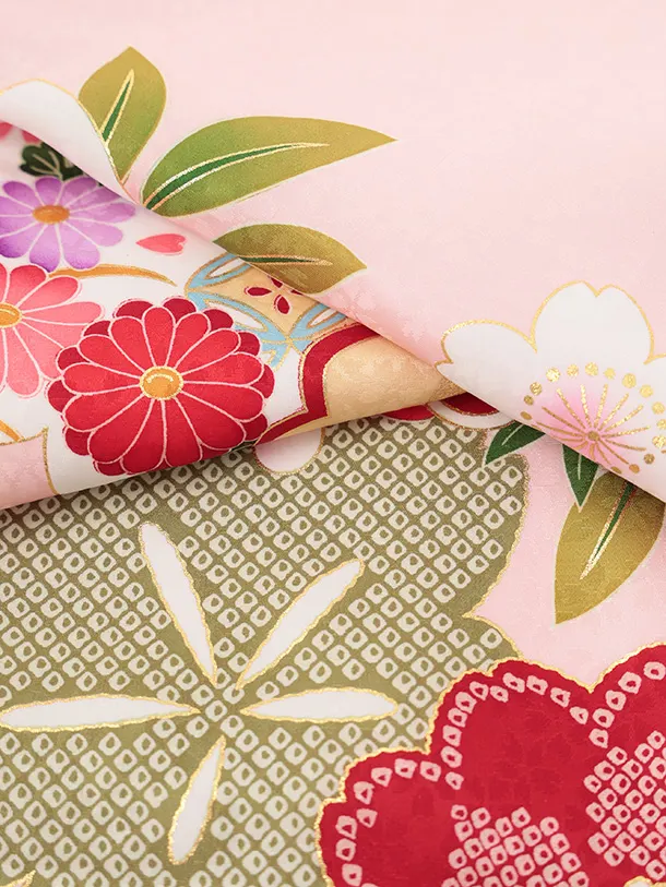 女児産着 お宮参りレンタルR053 【正絹】ピンク地 桜にまり