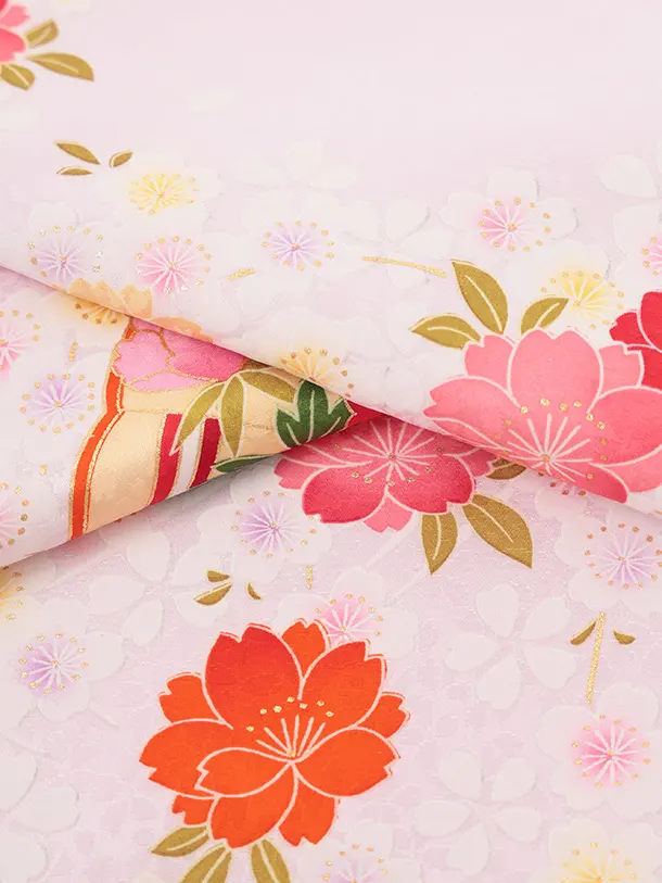 女児産着 お宮参りレンタルR058 【正絹】紫地 扇 鞠と花