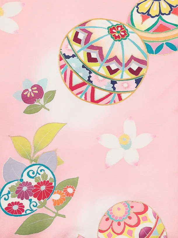 女児産着 お宮参りレンタルR059 【高級正絹】ピンク地 まりに橘