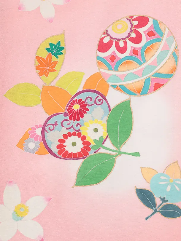 女児産着 お宮参りレンタルR059 【高級正絹】ピンク地 まりに橘