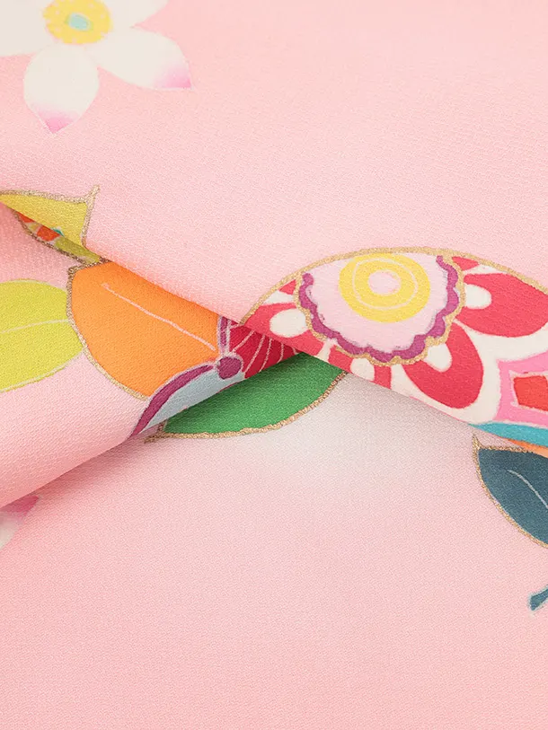 女児産着 お宮参りレンタルR059 【高級正絹】ピンク地 まりに橘