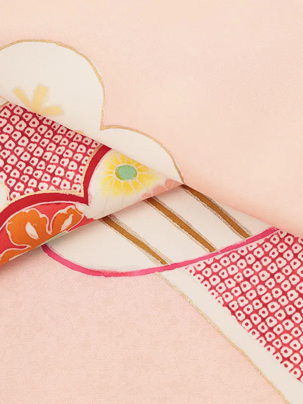 女児産着 お宮参りR062 【高級正絹】サーモンピンク地 松に摺り疋田