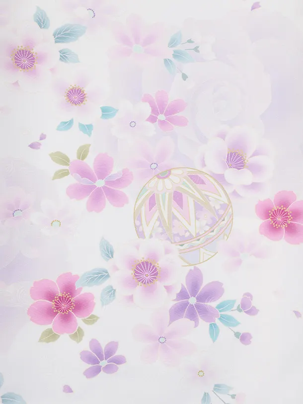 女児産着 お宮参りレンタルR068 白地 まりに花