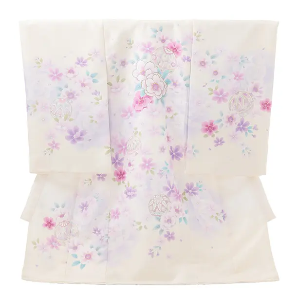 女児産着 お宮参りレンタルR070 薄黄 まりに花