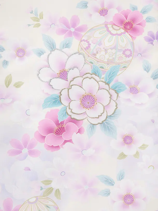 女児産着 お宮参りレンタルR070 薄黄 まりに花