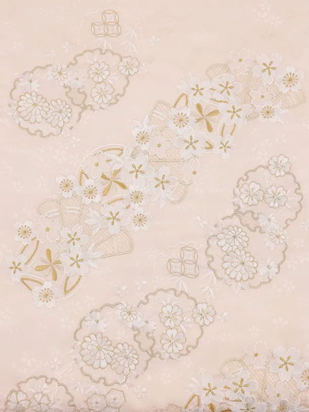 女児産着 お宮参りレンタルR222 淡ピンク 刺繍 亀甲 桜 菊