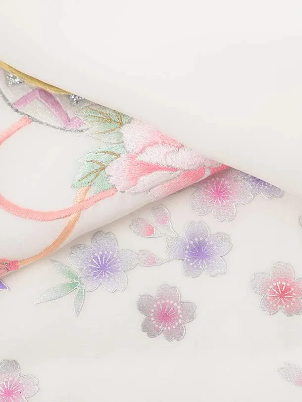 女児産着 お宮参りレンタルR243 【正絹】白地 鞠と牡丹 刺繍