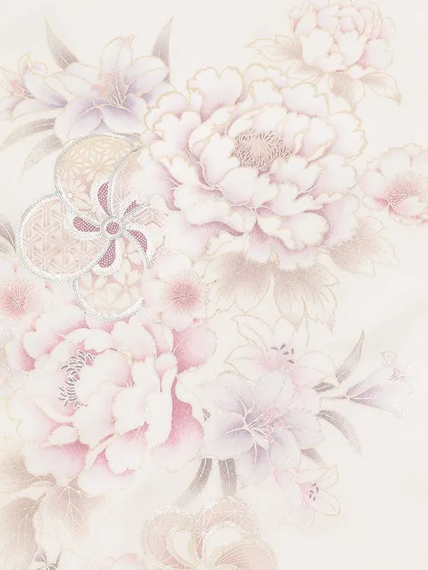女児産着 お宮参りレンタルR247 アイボリー 牡丹 梅 桜