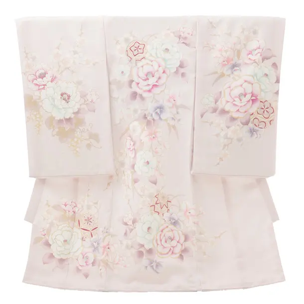 女児産着レンタル(お宮参り) R260 薄ピンク 牡丹に花々
