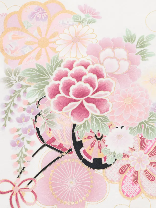 女児産着レンタル(お宮参り) R266 白地 花車に梅菊桜