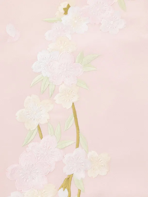 女児産着レンタル(お宮参り) R270 薄ピンクベージュ 刺繍 桜