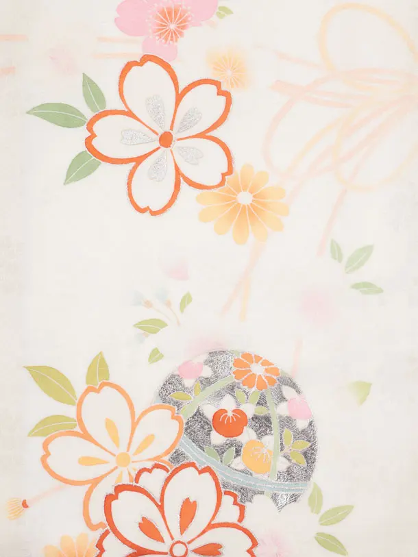 女児産着レンタル(お宮参り) R275 【正絹】京友禅 白地 桜薬玉 七宝