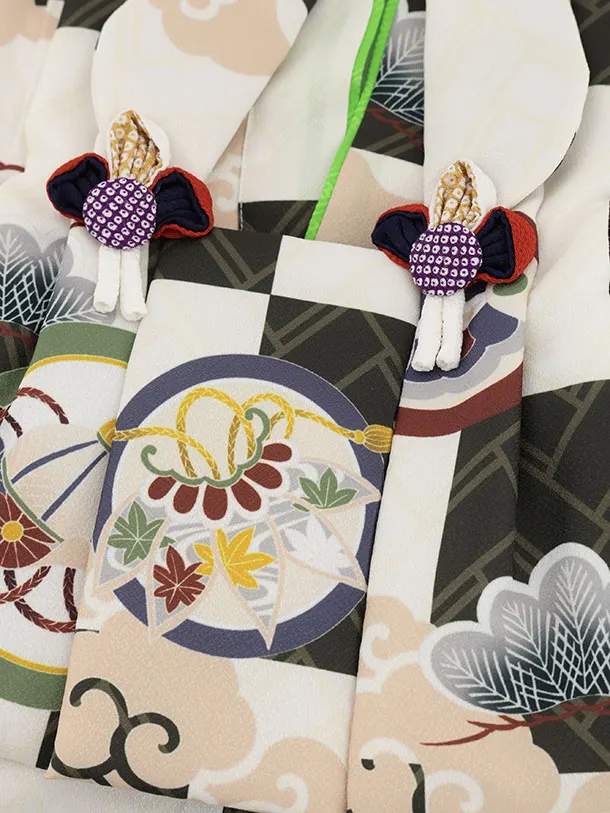 男児【100日～１歳用】0172 カーキ/松に丸紋/セパレート