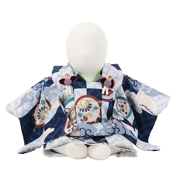 男児【100日～１歳用】0173 水色/松に丸紋/セパレート