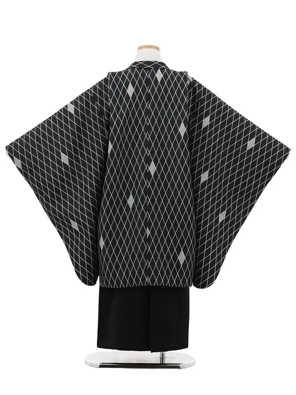 かんたん七五三(7歳男袴)0870 黒地 菱×黒