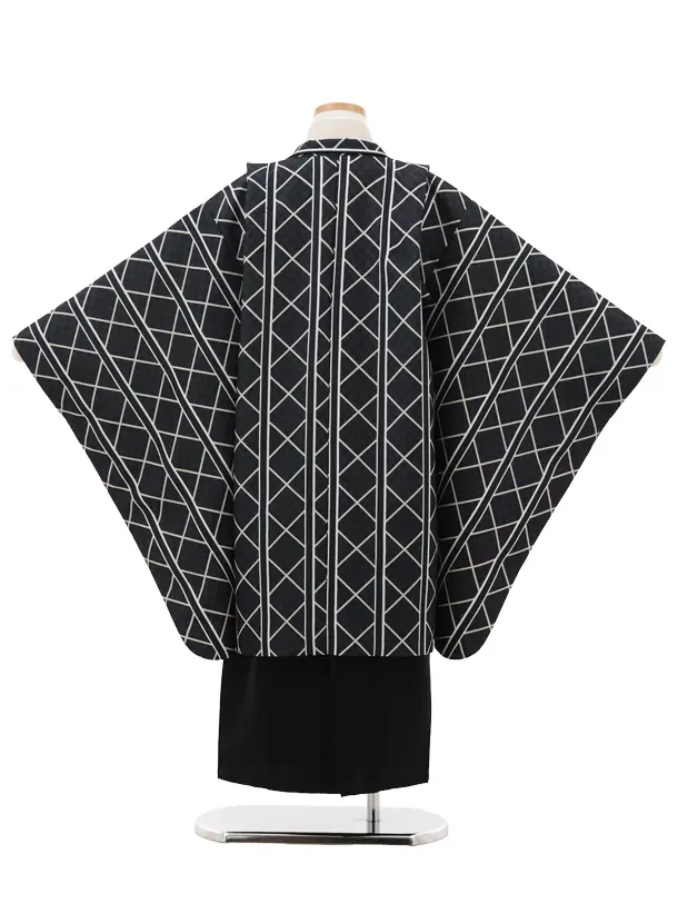 かんたん七五三(7歳男袴)0871 黒地 幾何学×黒