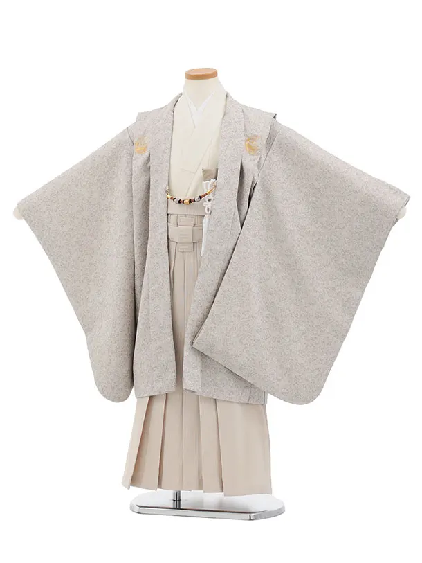 かんたん七五三(7歳男袴)0879 ベージュ紋付xベージュストライプ