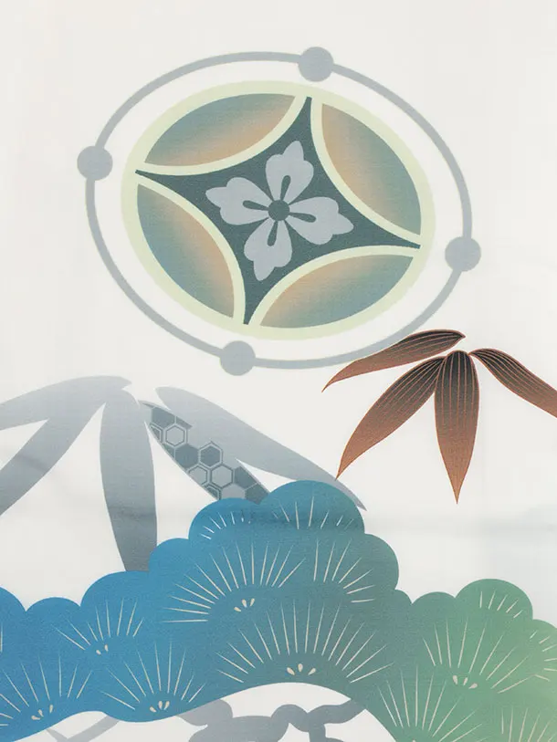 かんたん七五三(7歳男袴)0880 白地松に亀甲鷹xベージュグリーン