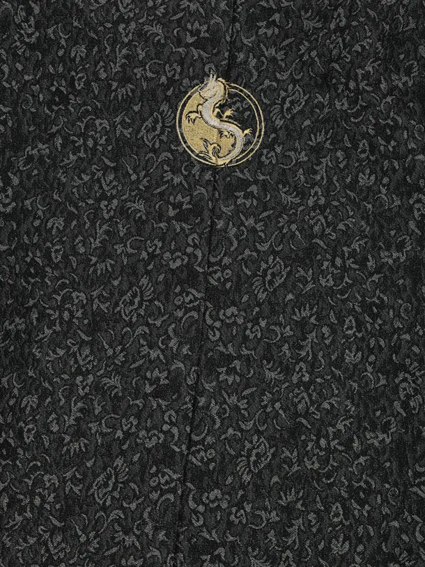 かんたん七五三(7歳男袴)0881 黒ラメ紋付x黒ストライプ