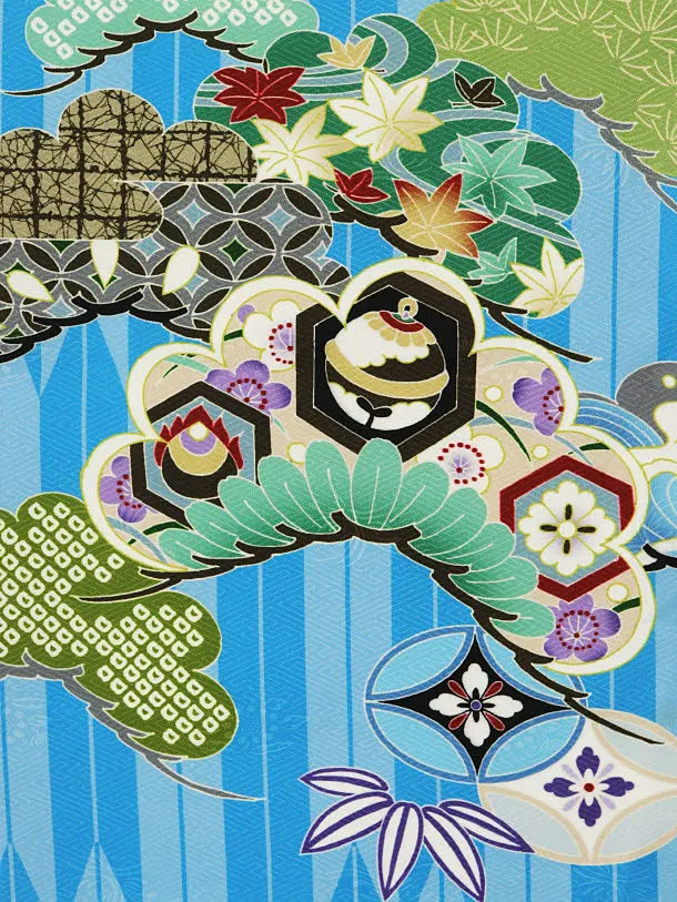 七五三レンタル(3歳男児被布)2812白兜xブルー矢羽根吉祥文様