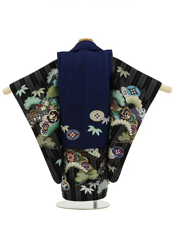 七五三レンタル(3歳男児被布)2815紺兜x黒矢羽根吉祥文様