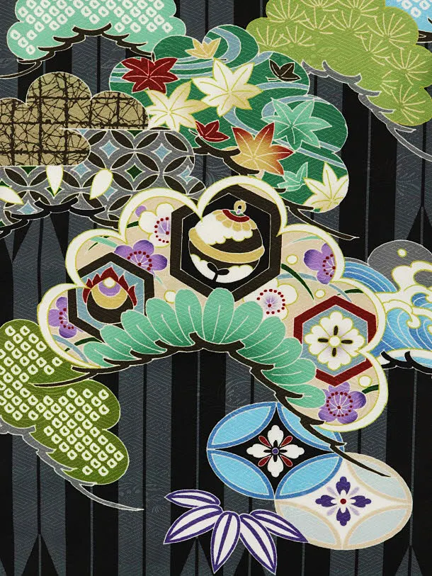 七五三レンタル(3歳男児被布)2815紺兜x黒矢羽根吉祥文様