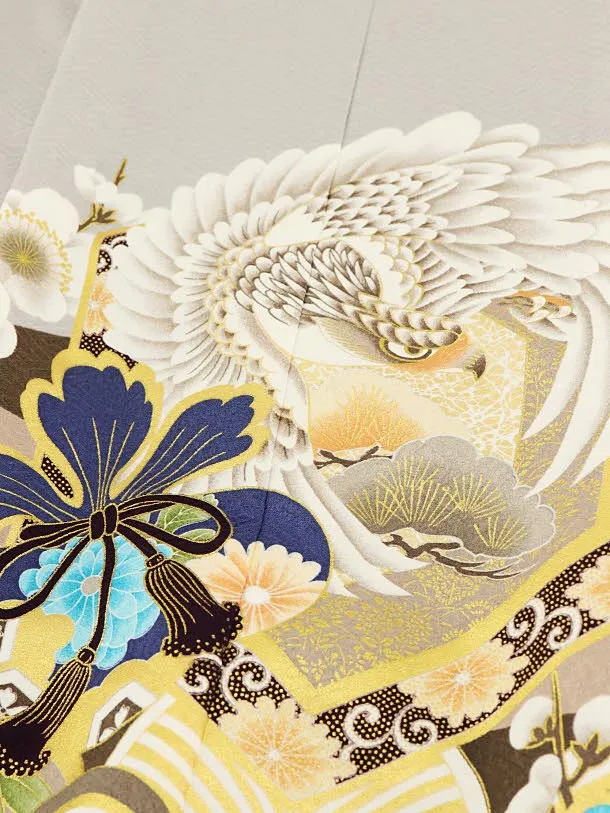 かんたん七五三レンタル(3歳男袴)2872グレー吉祥文様白鷹×モカ茶袴