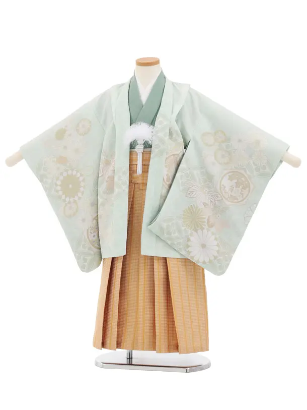 かんたん七五三(5歳男袴)N011 ペールミント 七宝桐菊 × からし