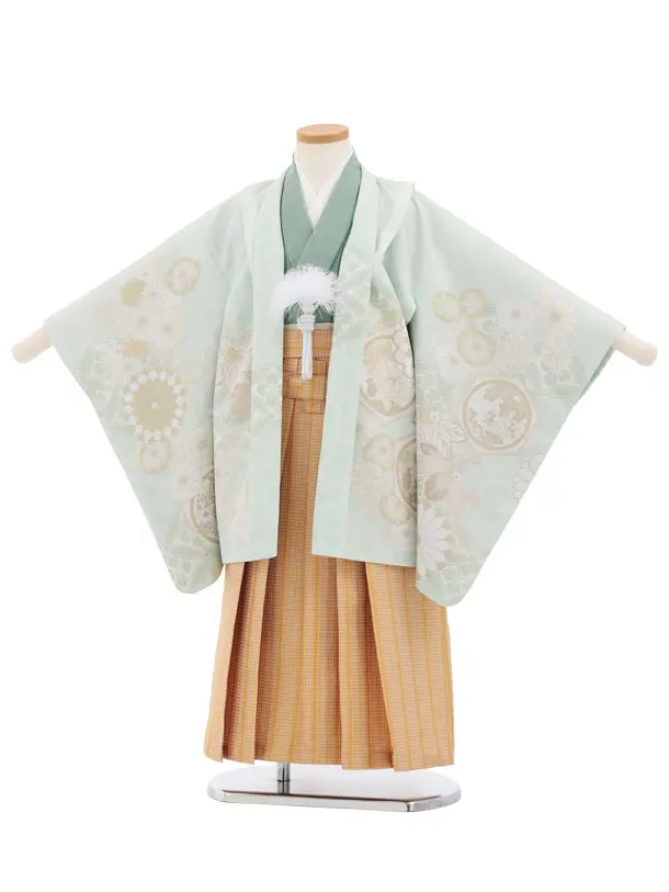 かんたん七五三(5歳男袴)N011 ペールミント 七宝桐菊 × からし