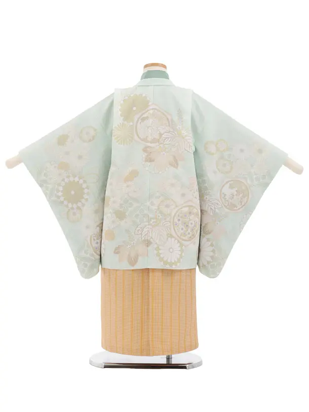 かんたん七五三(5歳男袴)N011 ペールミント 七宝桐菊 × からし