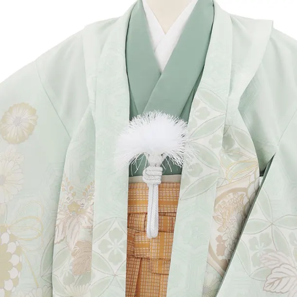 かんたん七五三(5歳男袴)N011 ペールミント 七宝桐菊 × からし