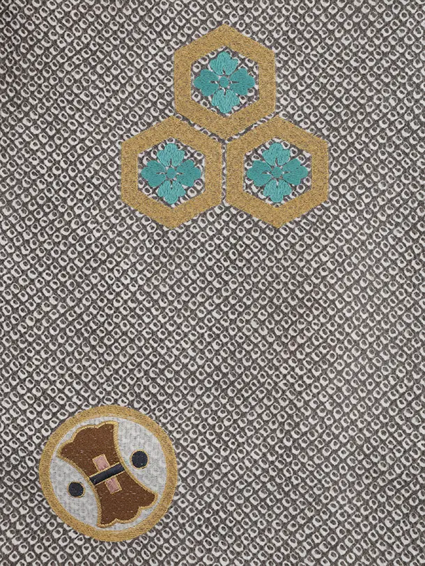 かんたん七五三(5歳男袴)N074 ブラウン 疋田柄 刺繍鷹 兜×ゴールド波