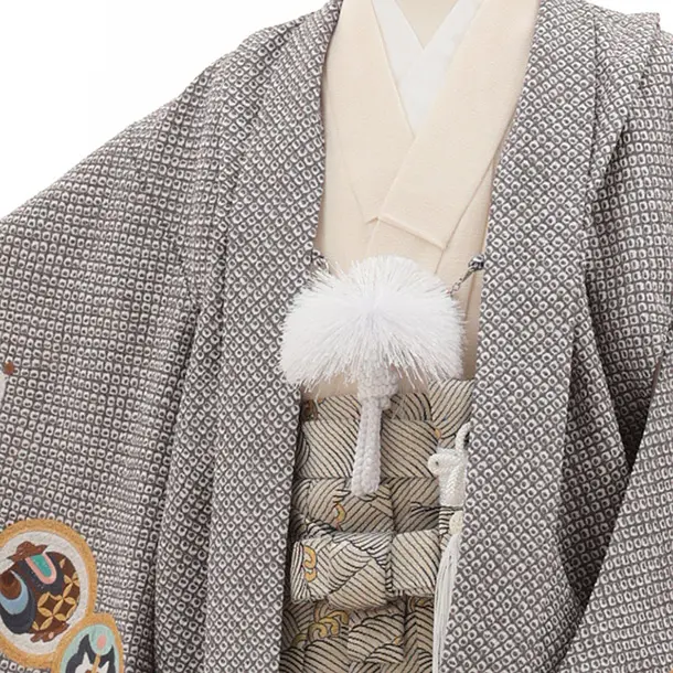 かんたん七五三(5歳男袴)N074 ブラウン 疋田柄 刺繍鷹 兜×ゴールド波