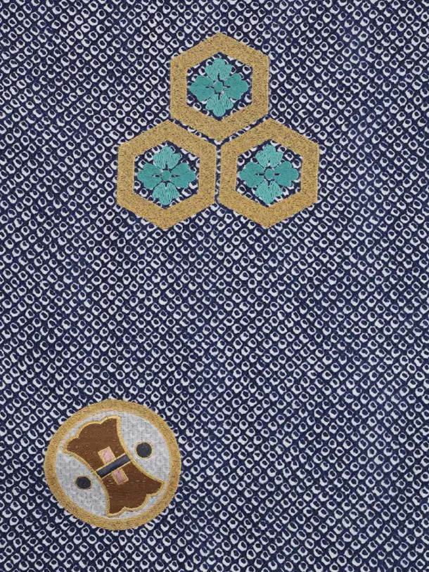 かんたん七五三(5歳男袴)N078 紫紺 疋田柄刺繍鷹 兜×ベージュゴールド