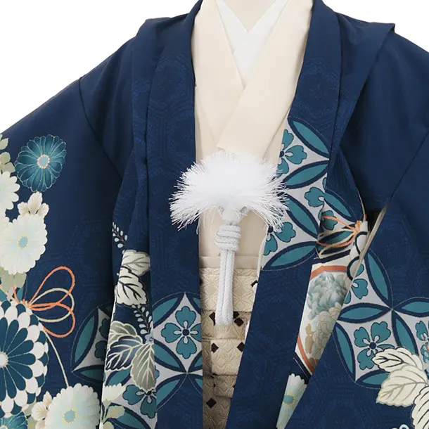 かんたん七五三(5歳男袴)N082 ネイビー 七宝に桐菊×クリームベージュ