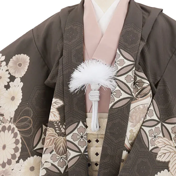 かんたん七五三(5歳男袴)N083 チャコール 七宝に桐菊×クリームベージュ