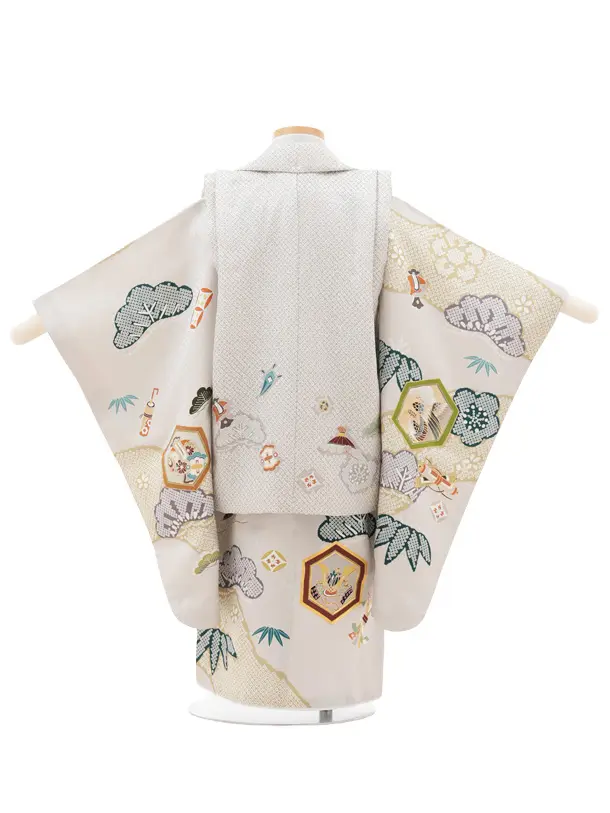 七五三(3歳男児)O220【ようよう】薄グレー疋田柄 刺繍鷹×薄グレー 吉祥文様