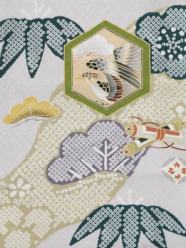 七五三(3歳男児)O220【ようよう】薄グレー疋田柄 刺繍鷹×薄グレー 吉祥文様