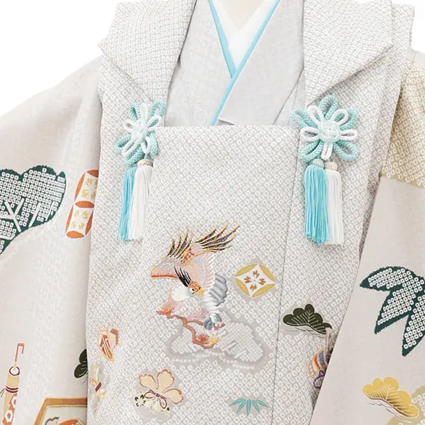七五三(3歳男児)O220【ようよう】薄グレー疋田柄 刺繍鷹×薄グレー 吉祥文様