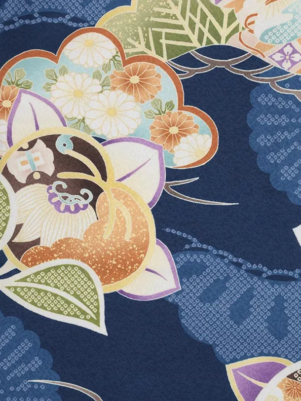 七五三レンタル(3歳男児被布)O222 オフ白ぼかし×紺 松橘