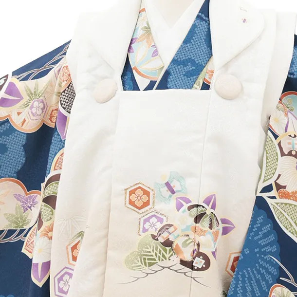 七五三レンタル(3歳男児被布)O222 オフ白ぼかし×紺 松橘