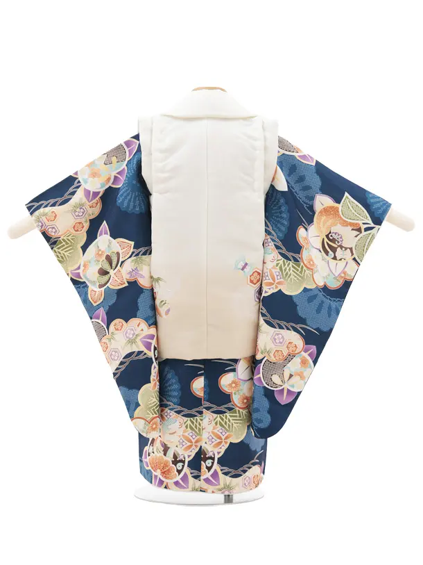 七五三レンタル(3歳男児被布)O223 オフ白ぼかし×紺 松橘
