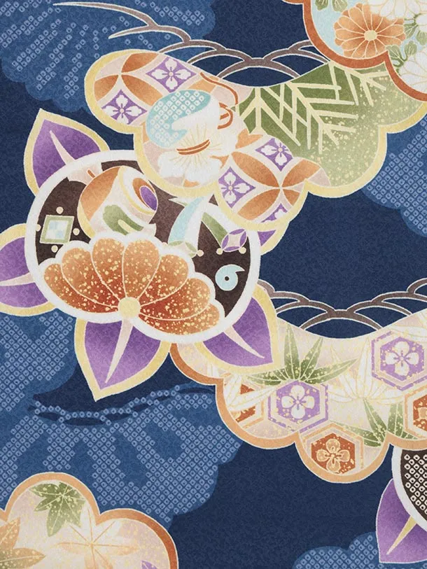 七五三レンタル(3歳男児被布)O223 オフ白ぼかし×紺 松橘