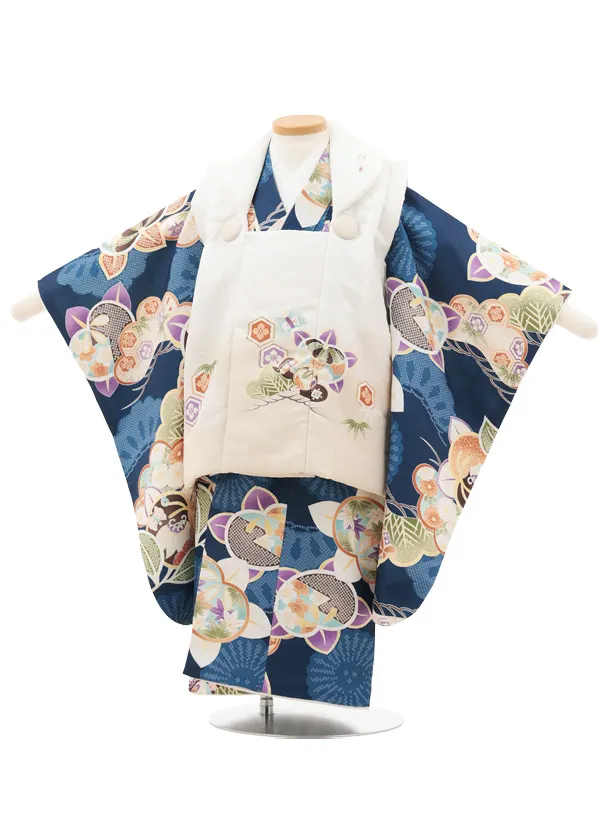 七五三レンタル(3歳男児被布)O224 オフ白ぼかし×紺 松橘