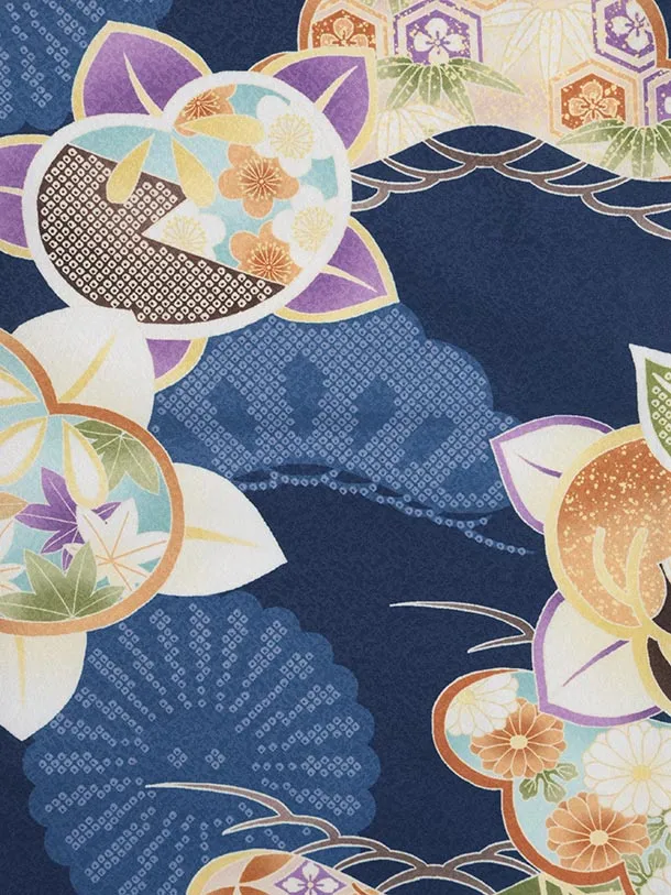 七五三レンタル(3歳男児被布)O224 オフ白ぼかし×紺 松橘