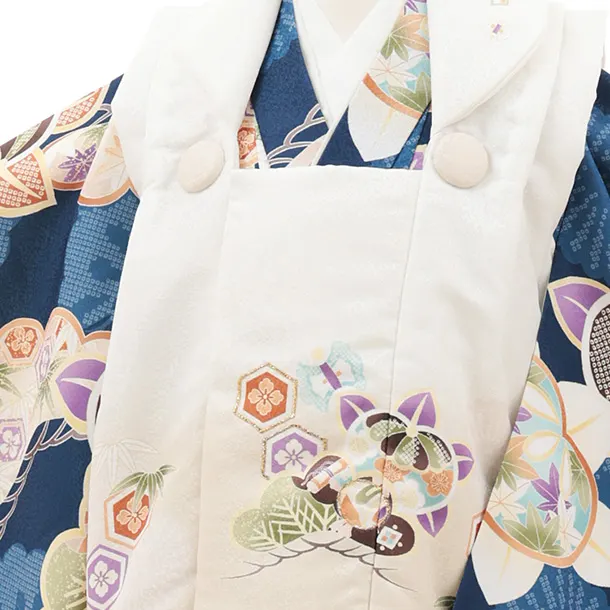 七五三レンタル(3歳男児被布)O224 オフ白ぼかし×紺 松橘