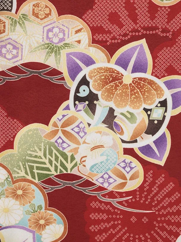 七五三レンタル(3歳男児被布)O227 オフ白赤ぼかし×赤 松橘