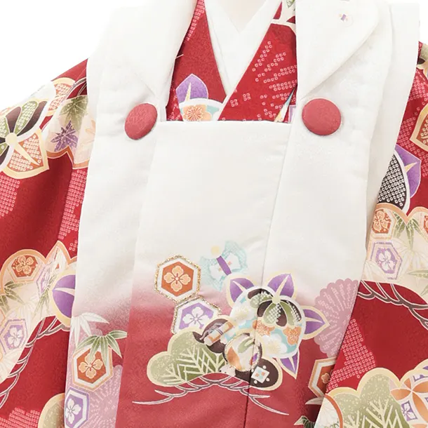 七五三レンタル(3歳男児被布)O227 オフ白赤ぼかし×赤 松橘