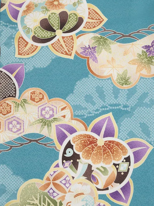 七五三レンタル(3歳男児被布)O229 オフ白 水色ぼかし×ブルーグリーン松橘